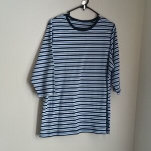 Blouse Women XL Blue and White 3/4 Sleeve Shirts Striped Academia Office Casual